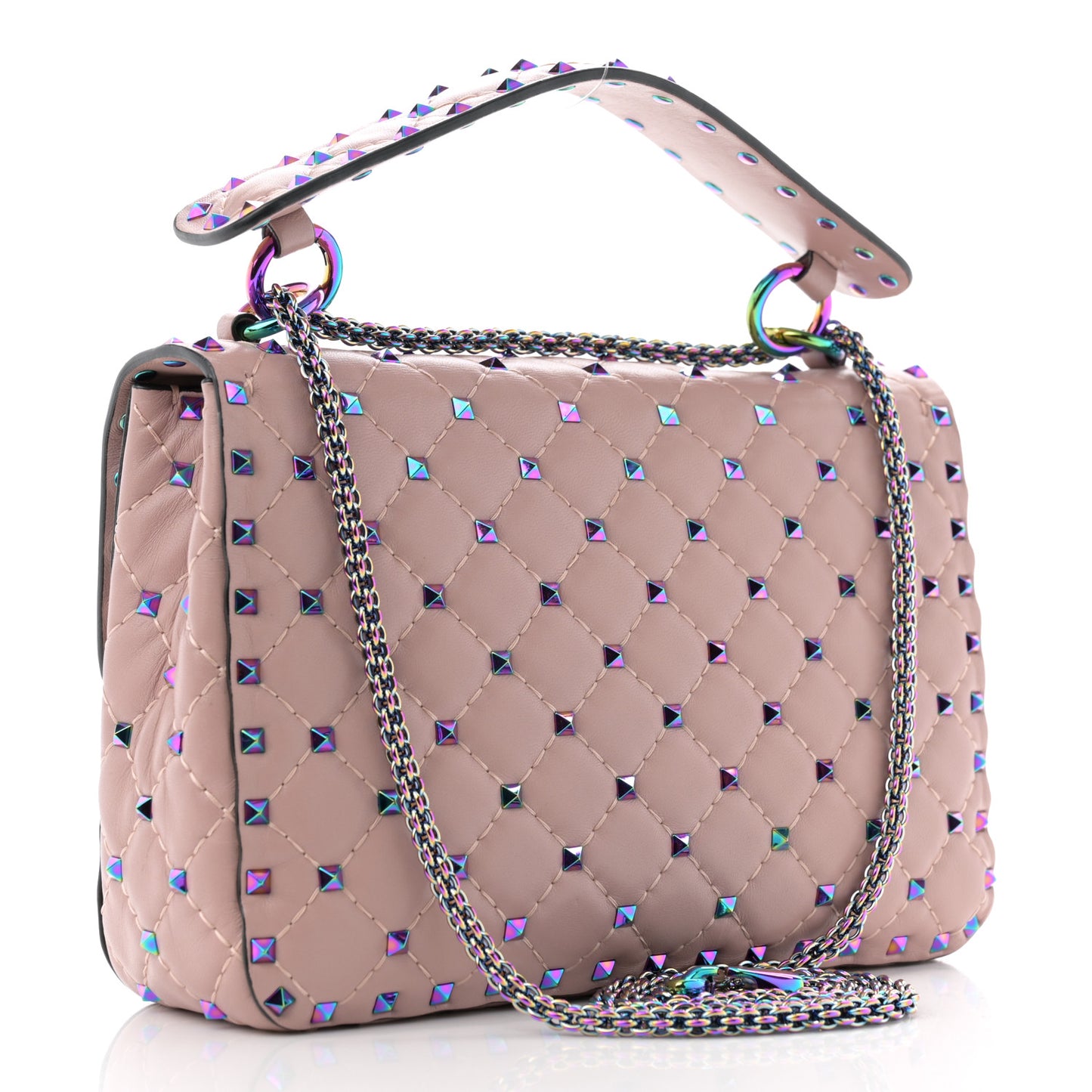 Lambskin Oil Slick Medium Rockstud Spike Shoulder Bag Poudre