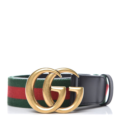 Gucci Nylon Calfskin Double G Web 40mm Belt 85 34 Green Red Black 1 of 7