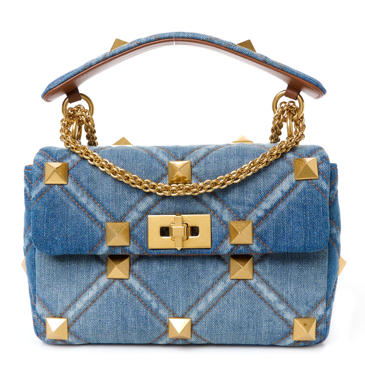 Valentino Garavani Denim Medium Roman Stud Shoulder Bag Light Denim Selleria 1 of 10