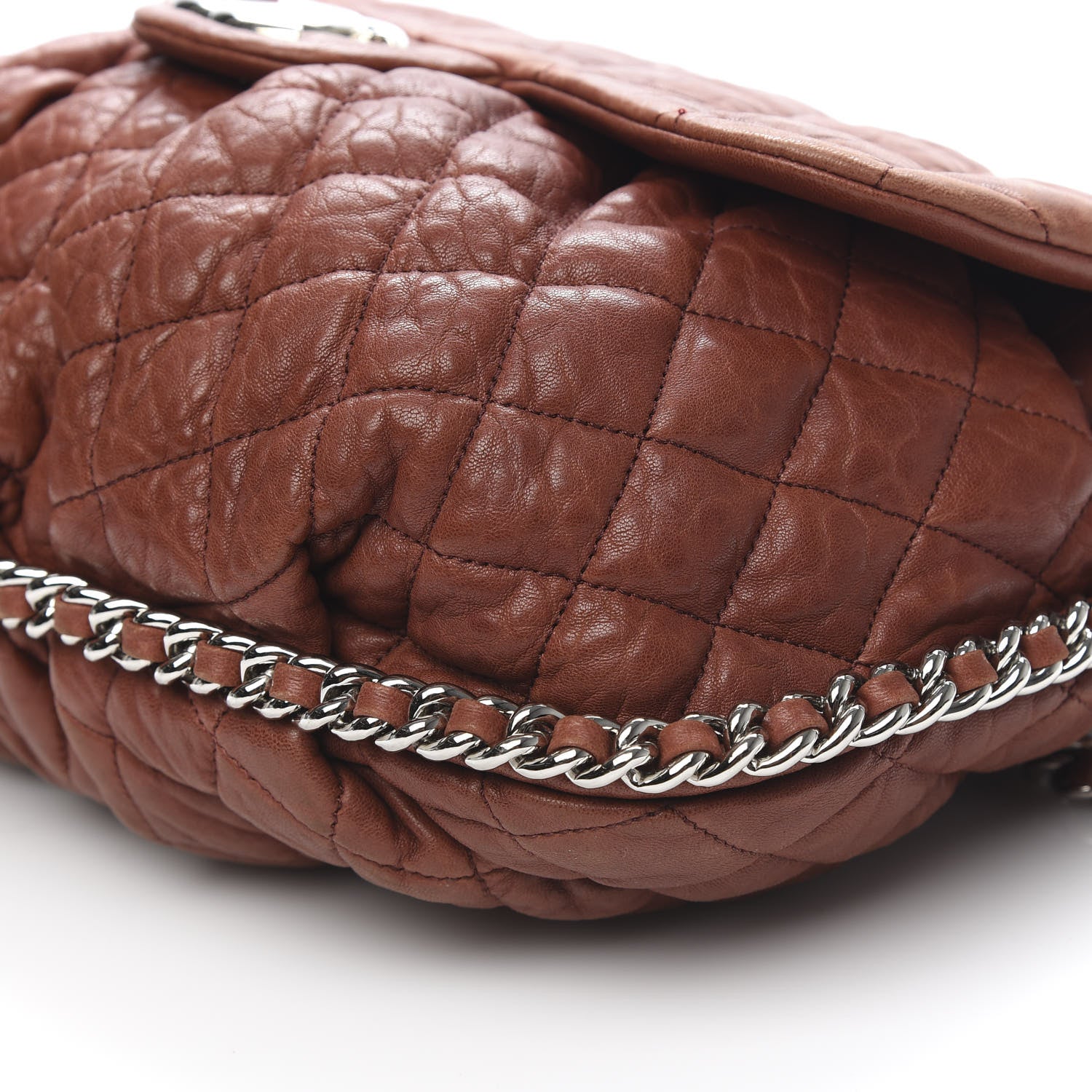 Chanel Washed Lambskin Quilted Medium Chain Around Messenger Brown 9 of 10