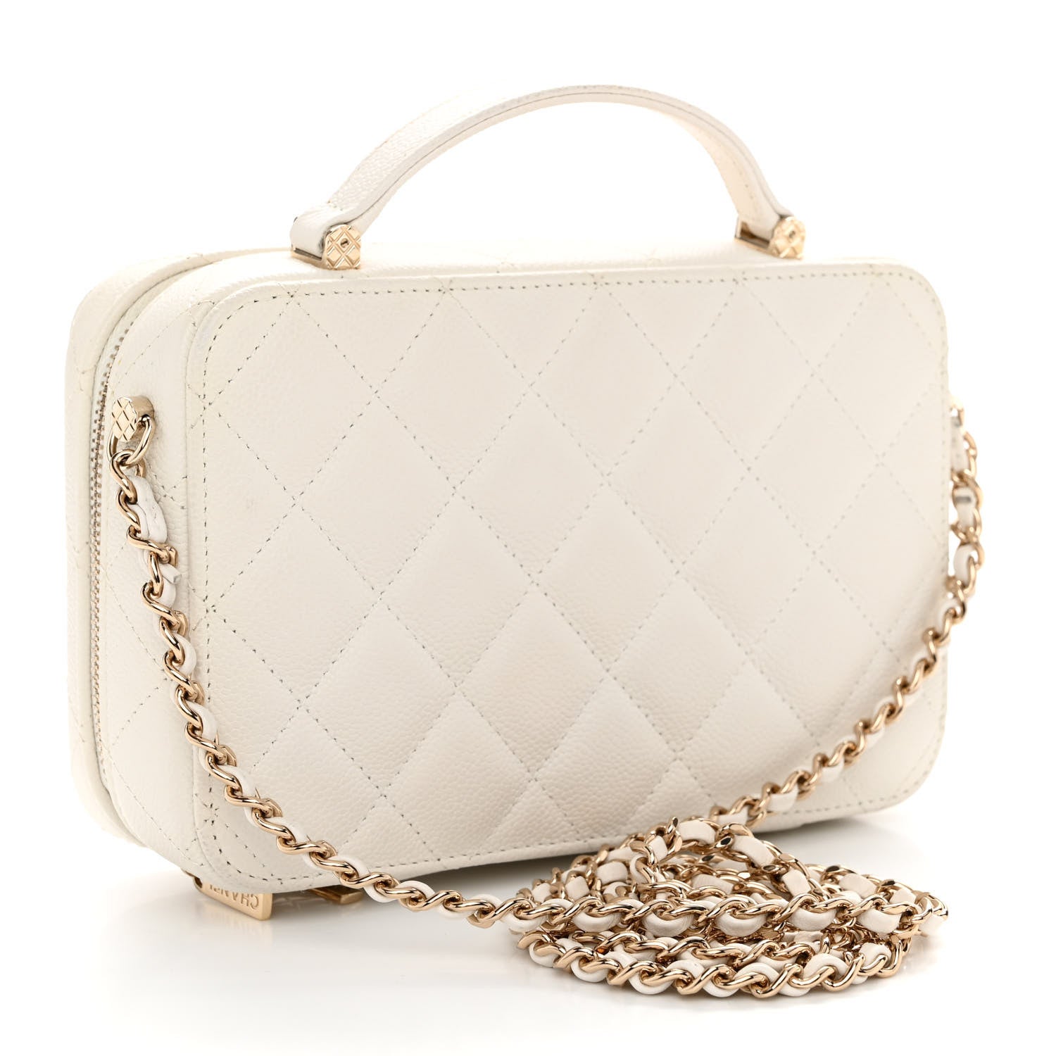 Chanel Caviar Quilted Top Handle Vanity Case White 4 of 11