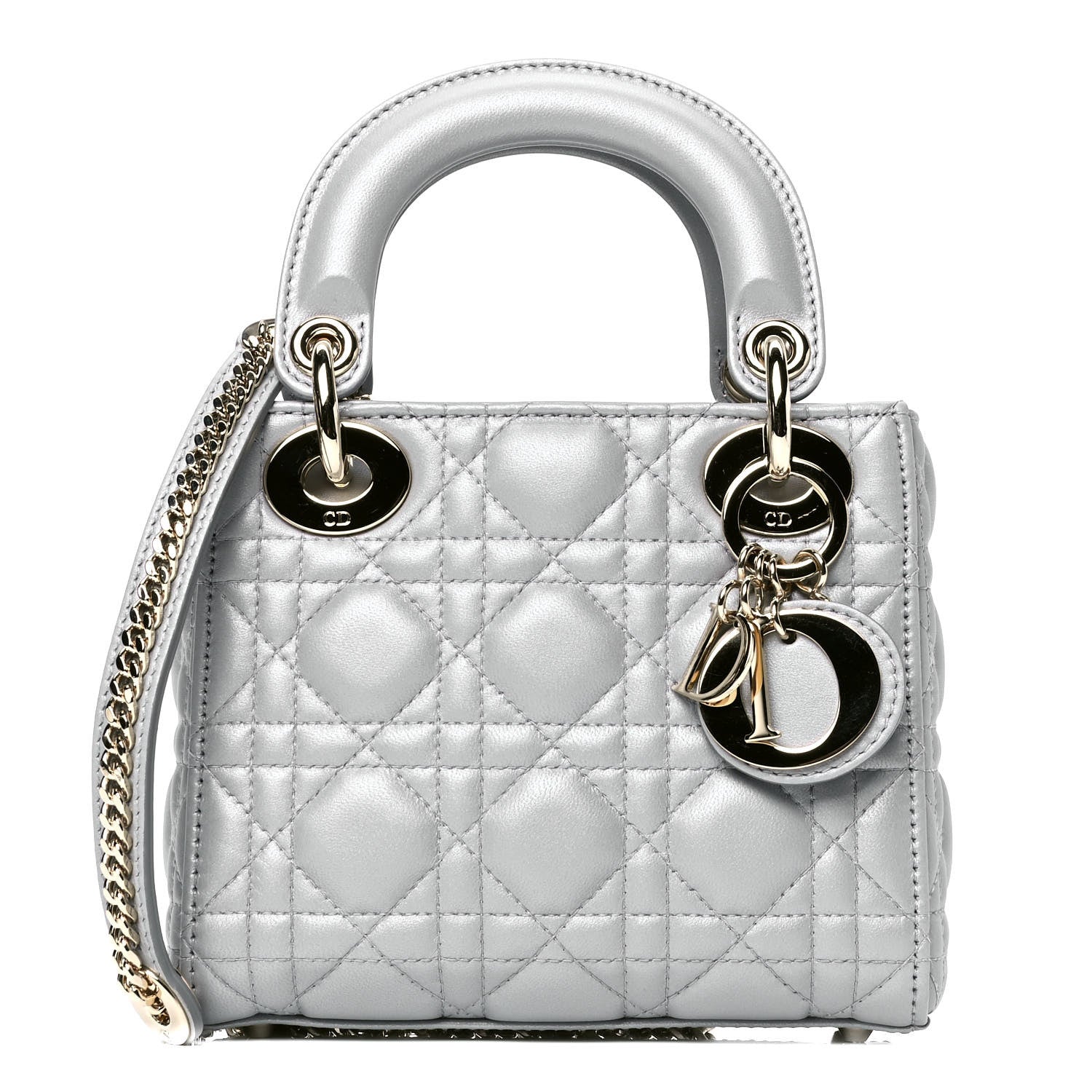 Christian Dior Metallic Lambskin Cannage Mini Lady Dior Grey 1 of 4
