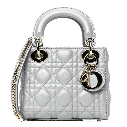 Christian Dior Metallic Lambskin Cannage Mini Lady Dior Grey 1 of 4
