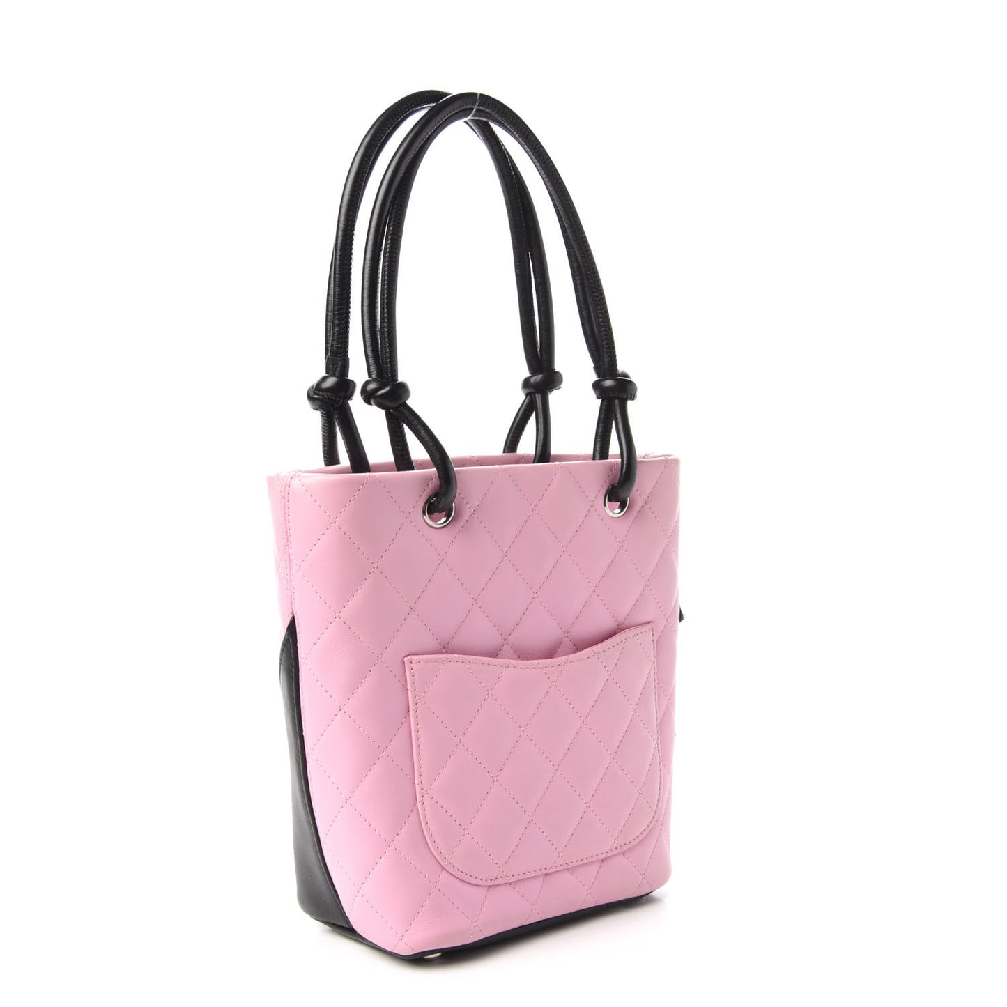 Calfskin Quilted Small Cambon Tote Pink Black