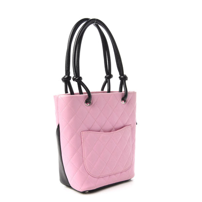 Chanel Calfskin Quilted Small Cambon Tote Pink Black 3 of 11