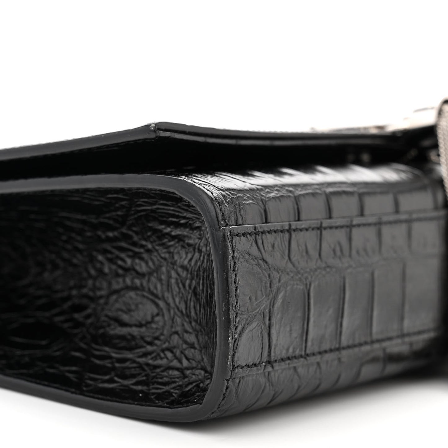 Calfskin Crocodile Embossed Medium Classic Monogram Kate Tassel Satchel Black