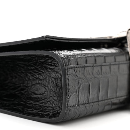 Saint Laurent Calfskin Crocodile Embossed Medium Classic Monogram Kate Tassel Satchel Black 8 of 9