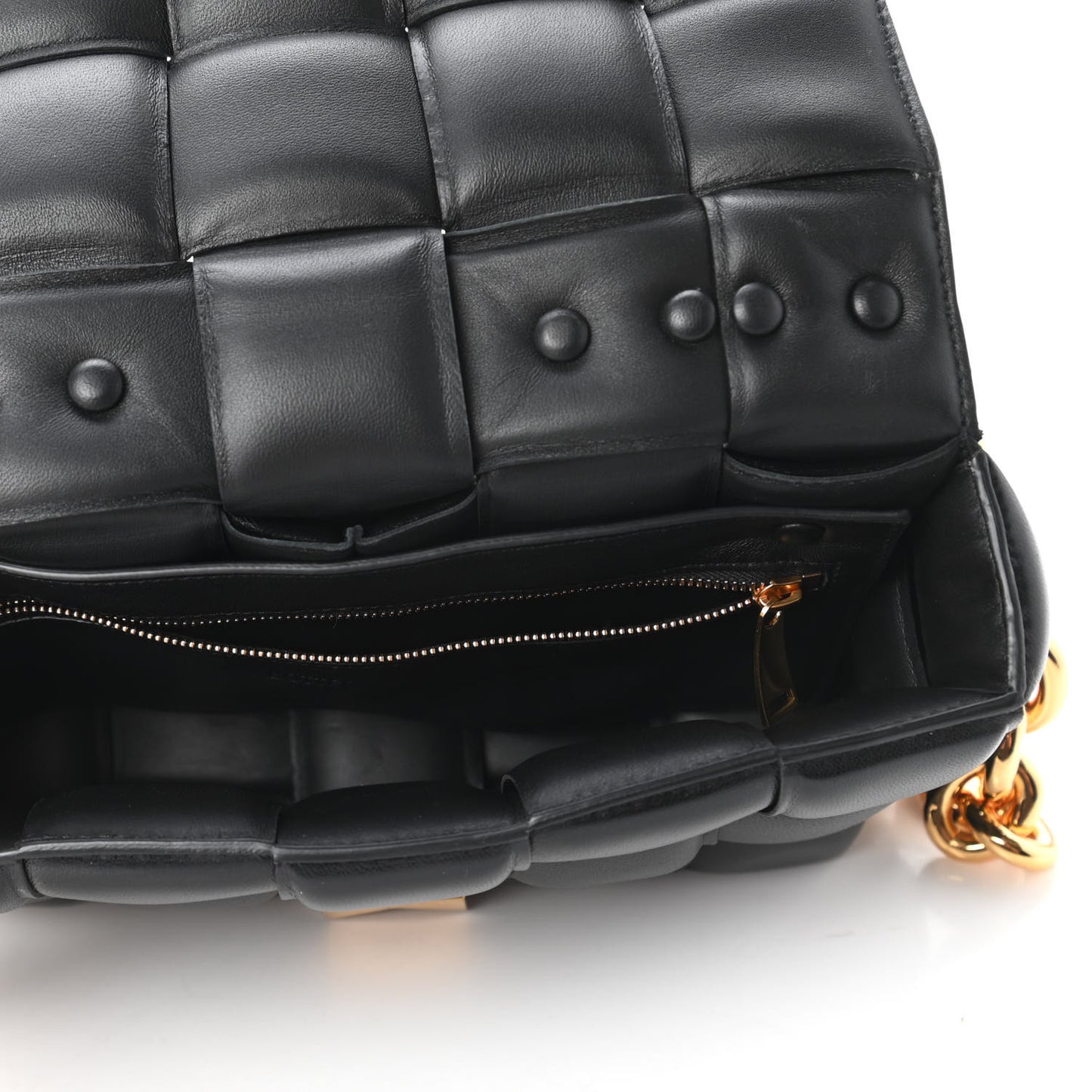 Lambskin Maxi Intreccio Padded Chain Cassette Crossbody Bag Black