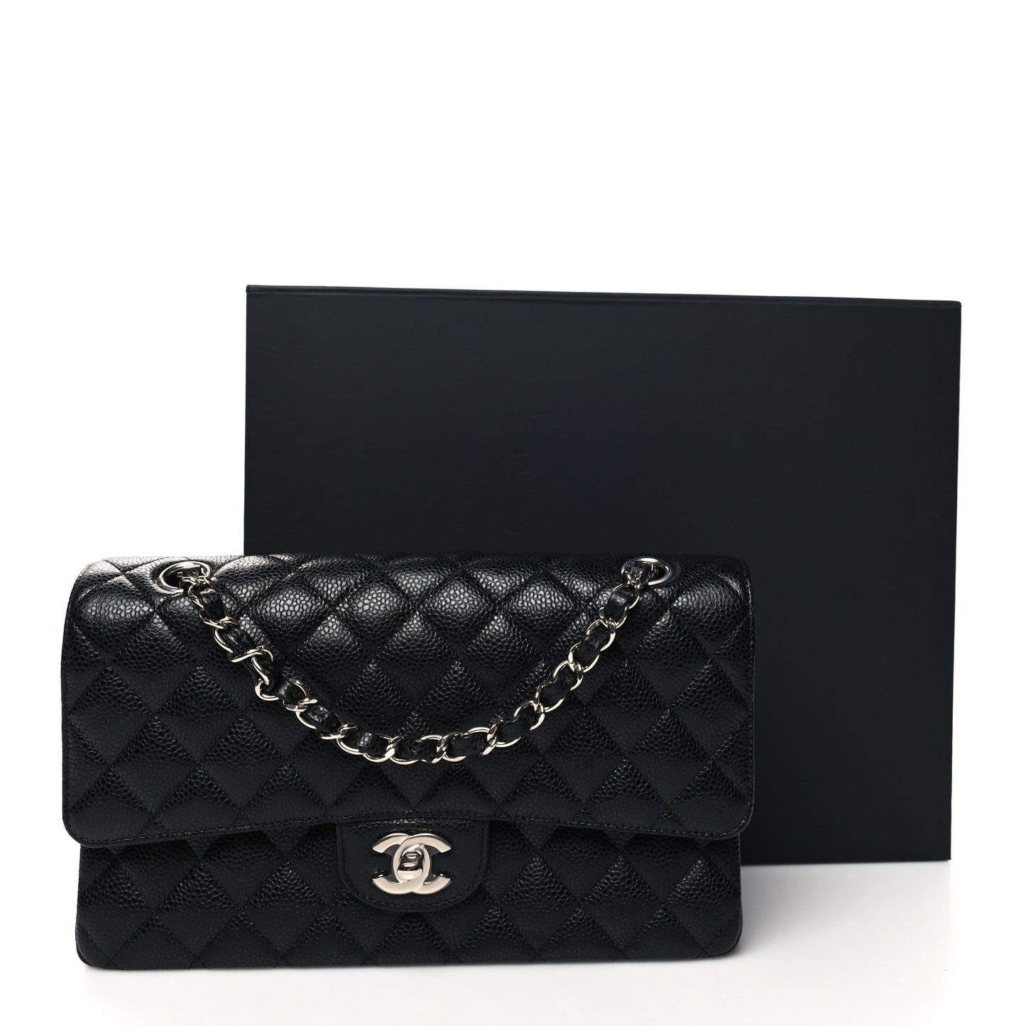 Caviar Quilted Medium Double Flap Black