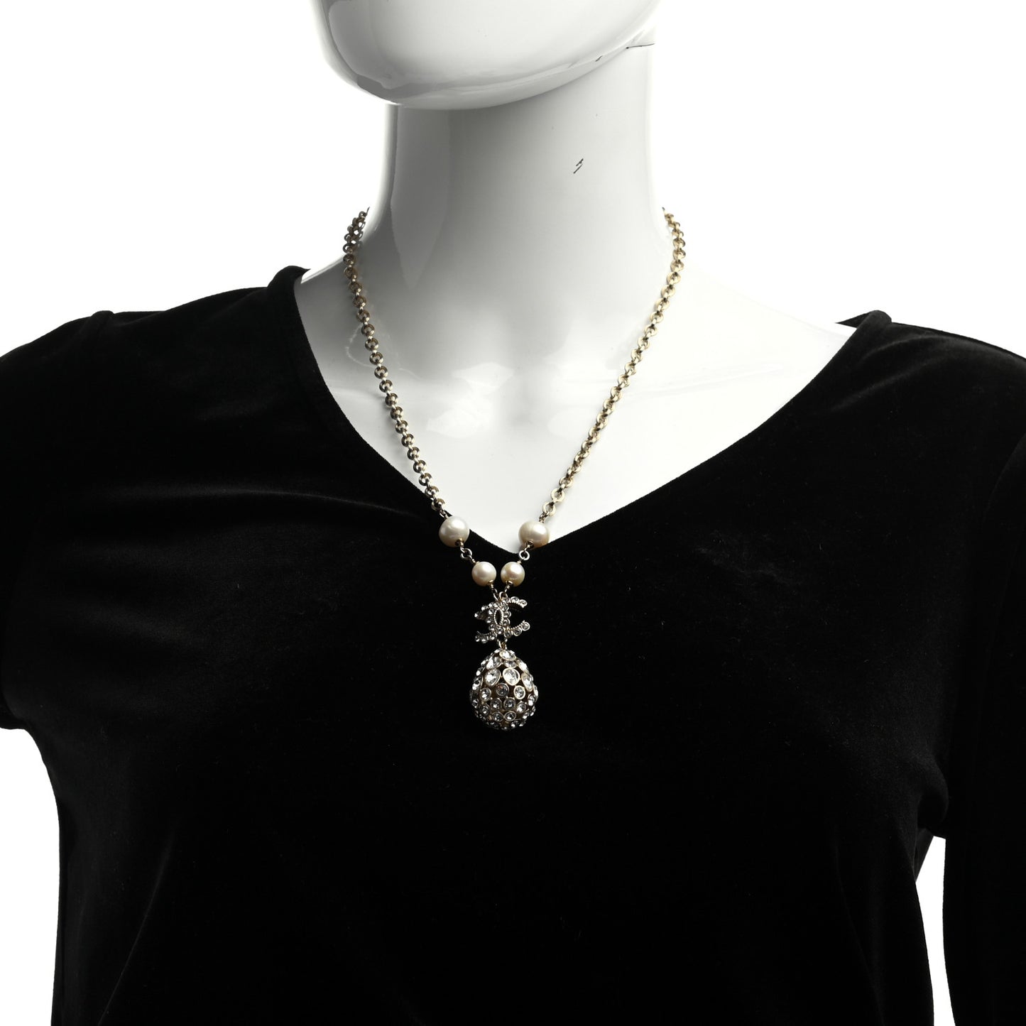Crystal Pearl CC Teardrop Pendant Necklace Gold