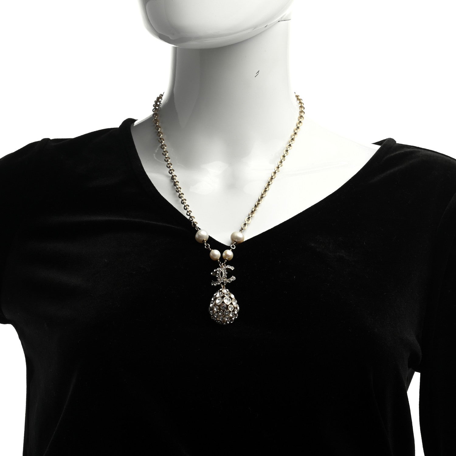 Chanel Crystal Pearl CC Teardrop Pendant Necklace Gold 2 of 5