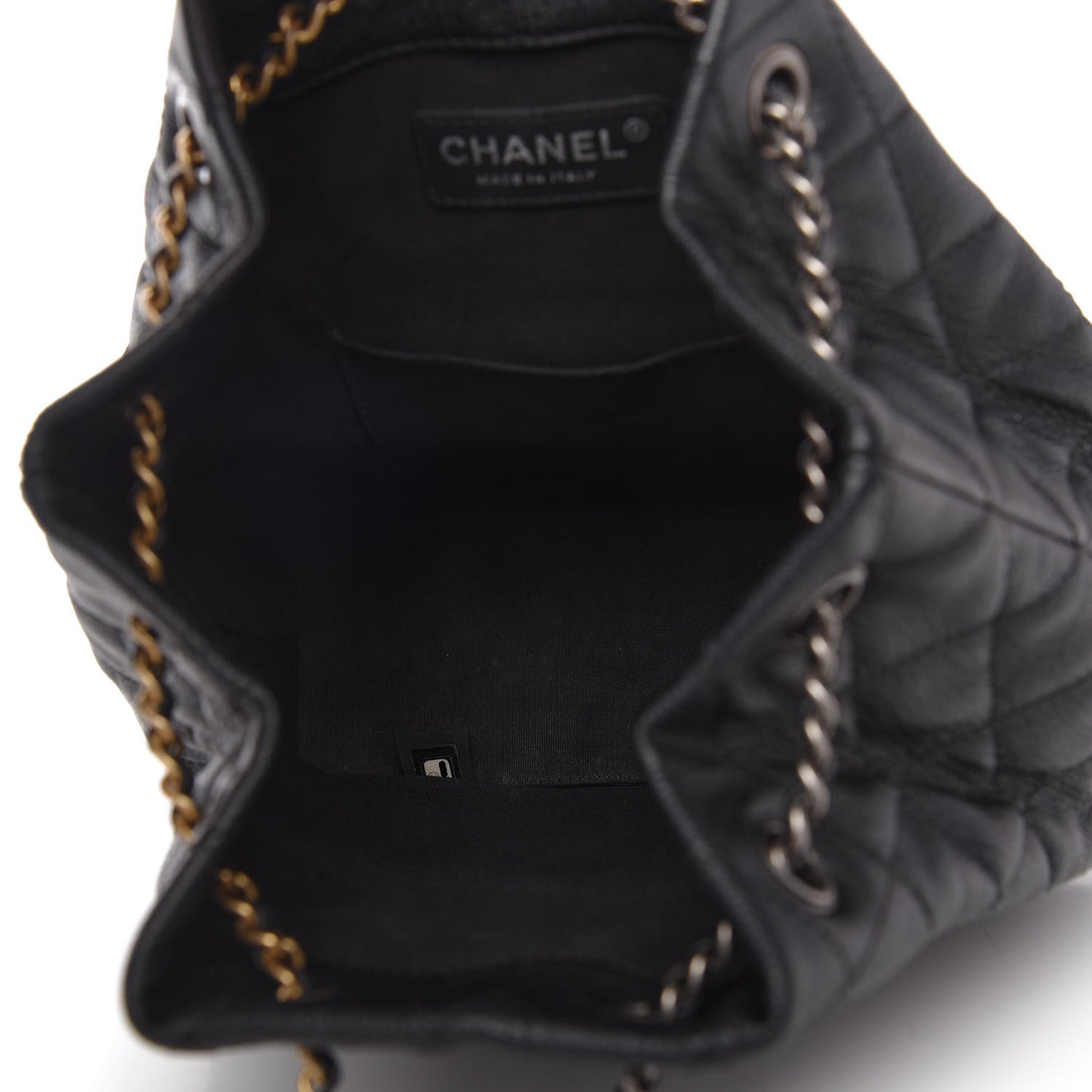 Aged Calfskin Quilted Gabrielle Backpack Black