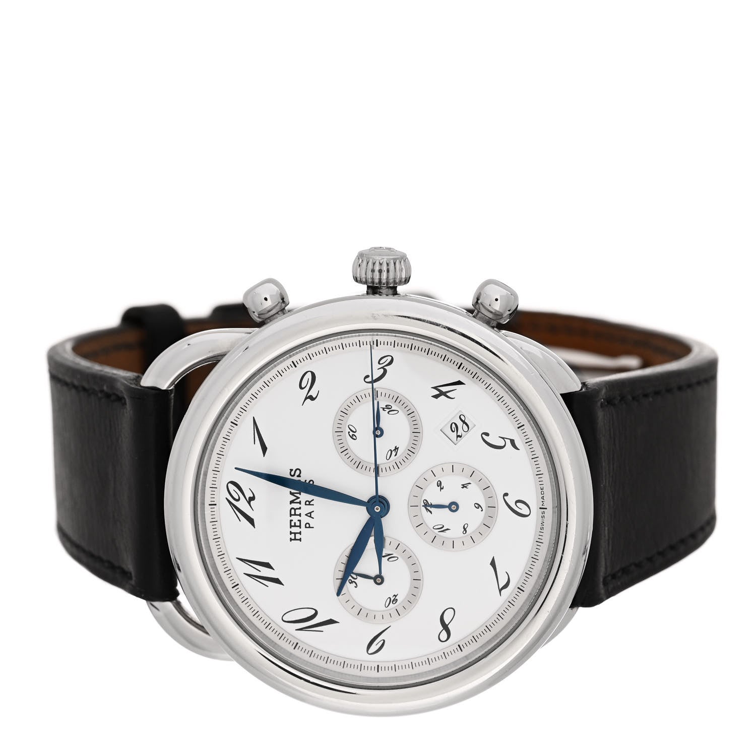 Hermes Stainless Steel Barenia 43mm Arceau Chronograph Automatic Watch Noir 1 of 7