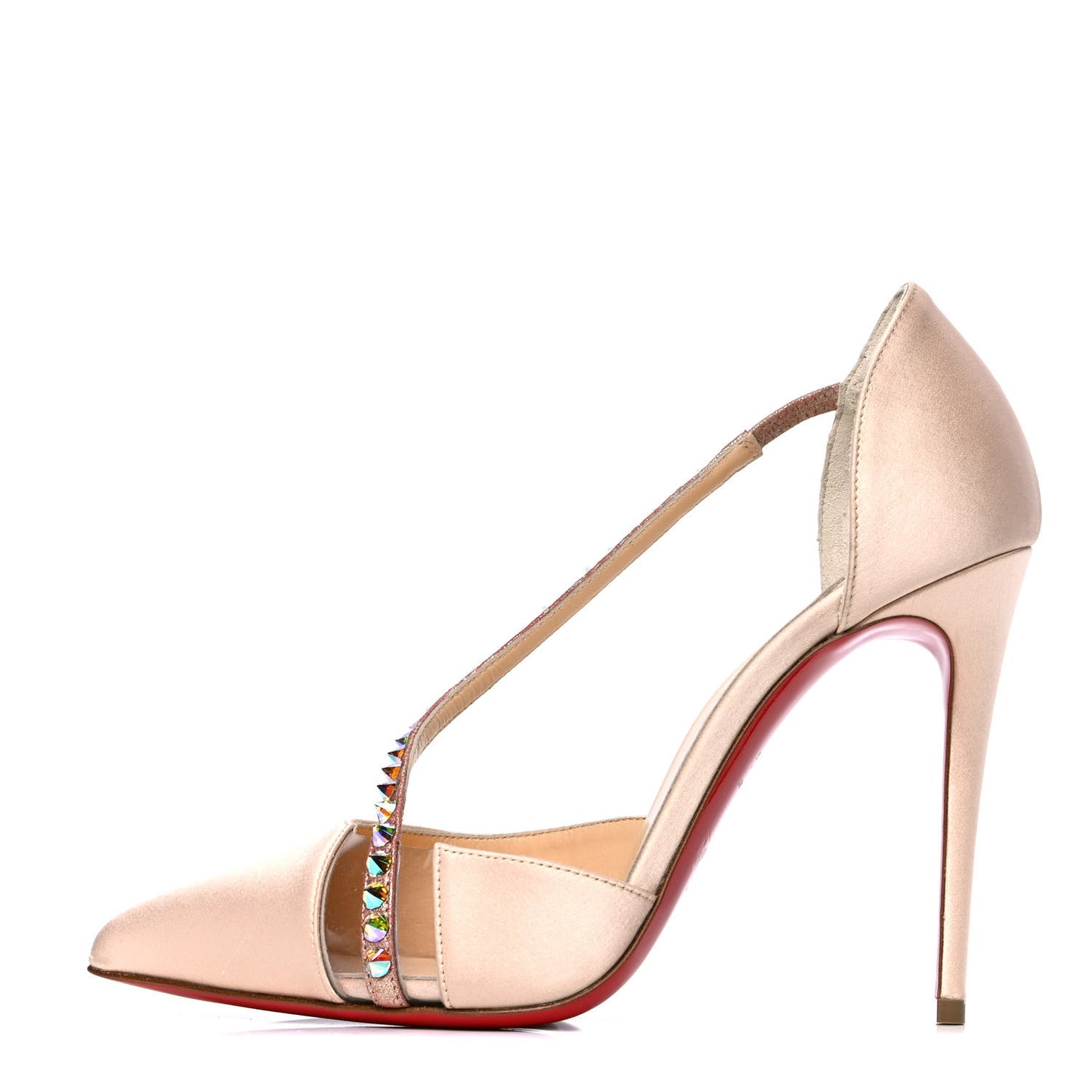 Satin PVC Suede Stud Krystal Cross 100 Pumps 37.5 Nude