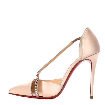 Christian Louboutin Satin PVC Suede Stud Krystal Cross 100 Pumps 37.5 Nude 1 of 5