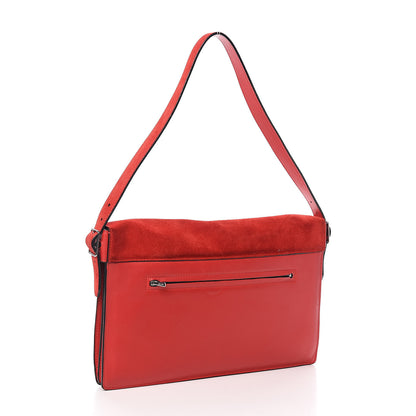 Celine Suede Calfskin Pony Hair Medium Tri-Color Diamond Shoulder Bag Red 3 of 12