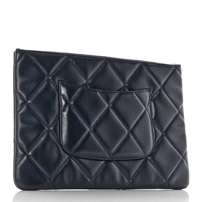 Chanel Goatskin Quilted Large Chanel 19 Pouch Navy 3 of 8
