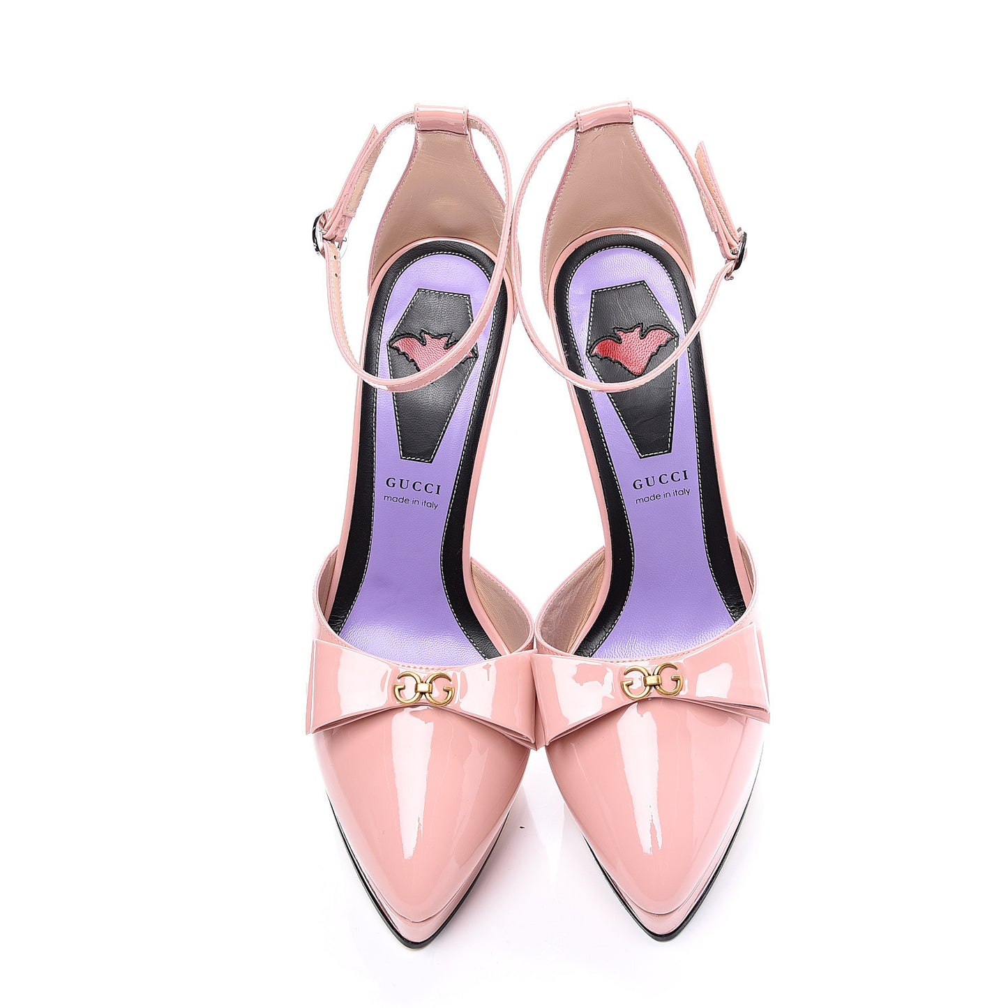 Patent Crystal GG Bow Sadie Spike Ankle Strap d'Orsay Platform High Heel Pumps 39.5 Perfect Pink