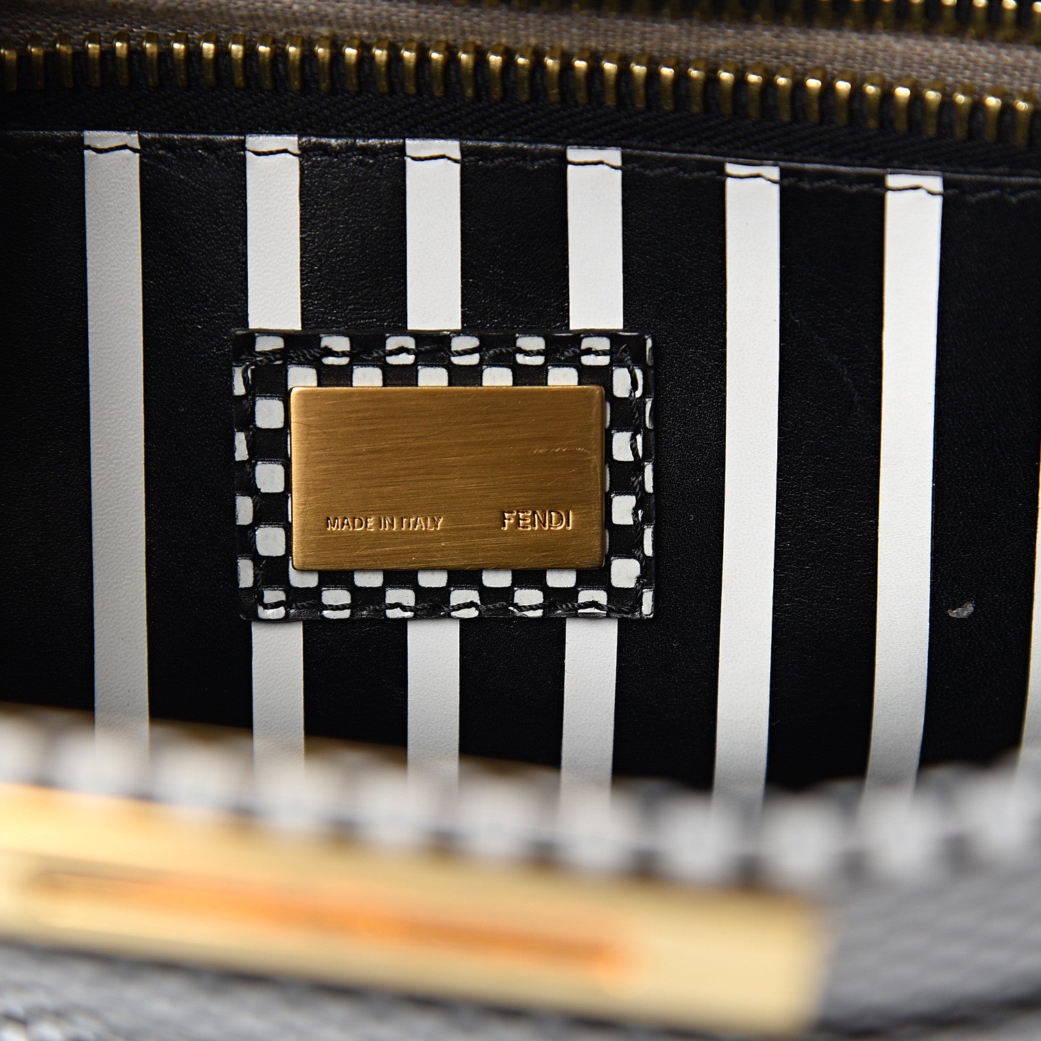 Fendi Pequin Checkered Medium Peekaboo Iconic Satchel Black White 6 of 9