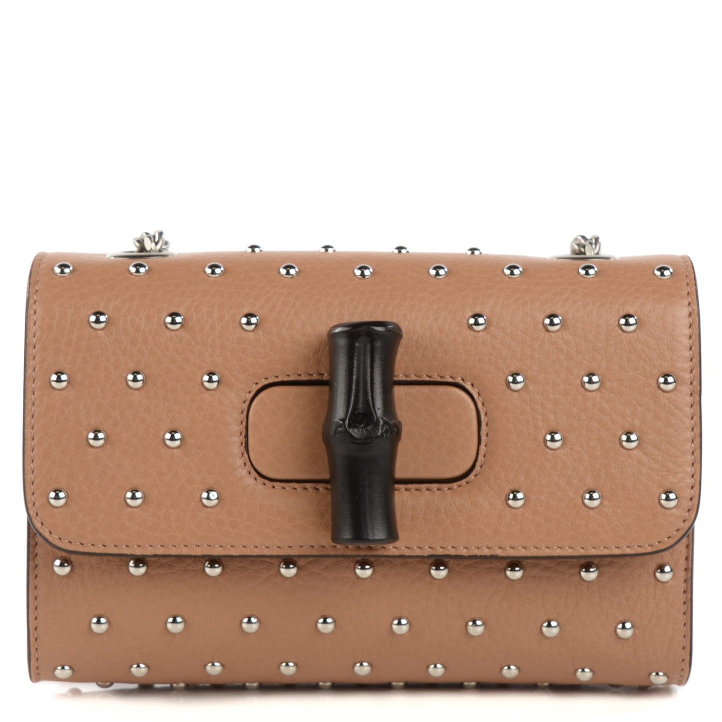 Calfskin Studded Small Miss Bamboo Shoulder Bag Camelia