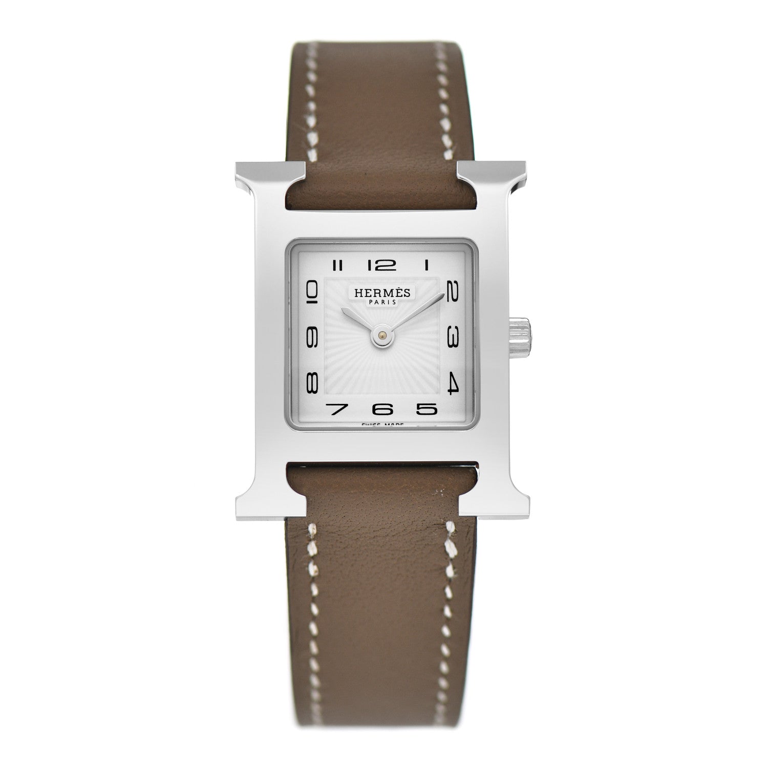 Hermes Stainless Steel Swift 21mm Heure H Hour Quartz Watch Etoupe 1 of 5