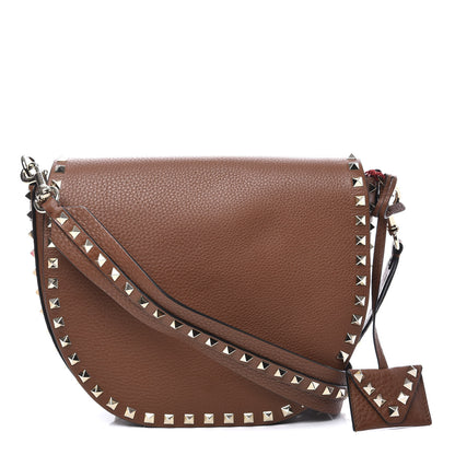 Valentino Garavani Calfskin Large Rockstud Halfmoon Saddle Bag Tan 1 of 11