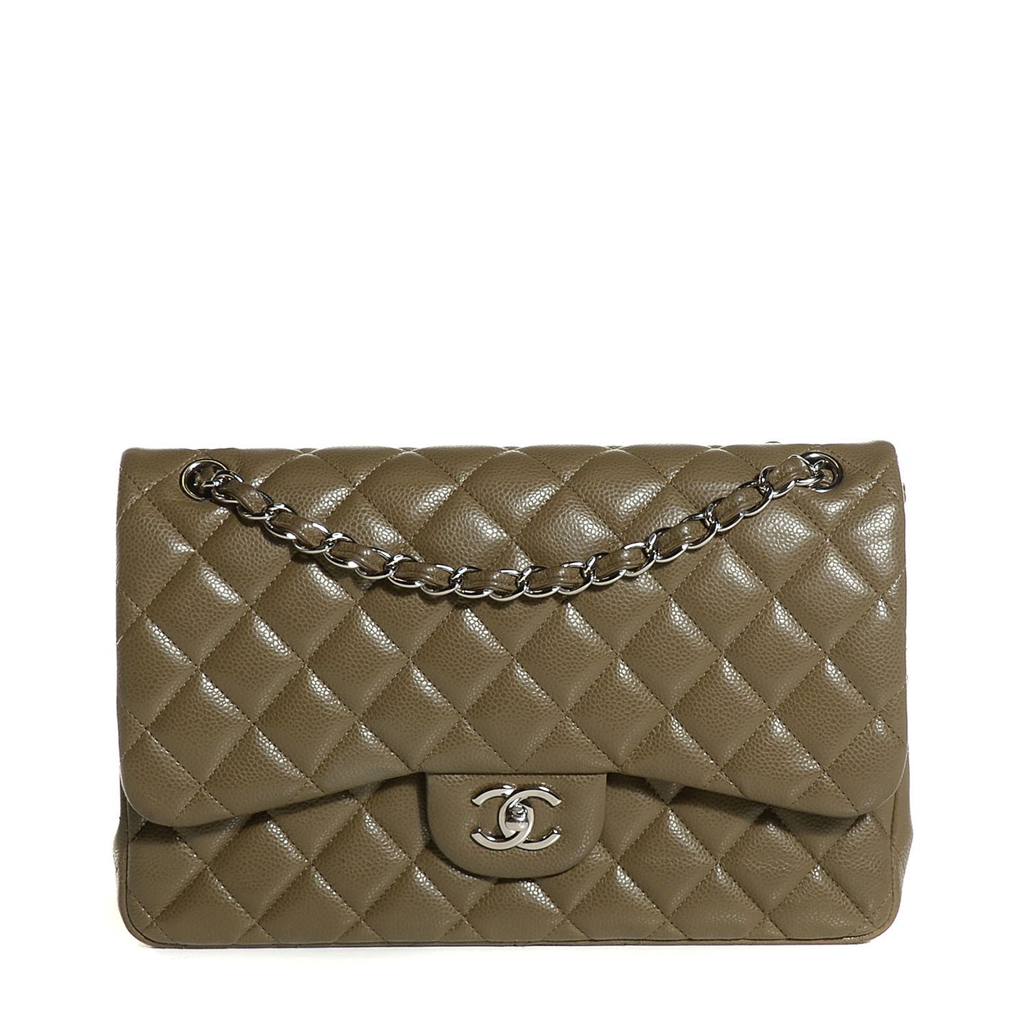 Caviar Quilted Jumbo Double Flap Green