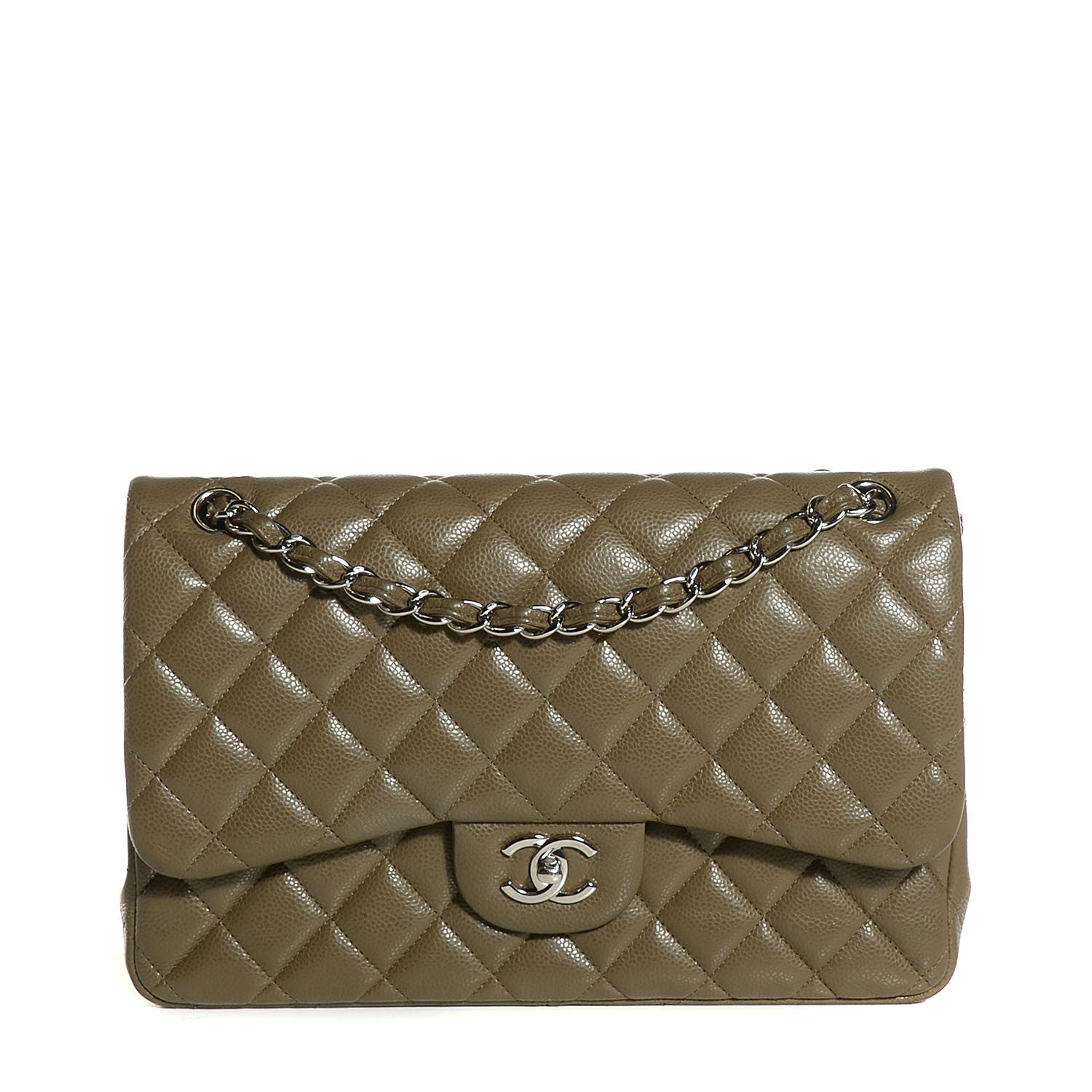 Chanel Caviar Quilted Jumbo Double Flap Green 1 of 8