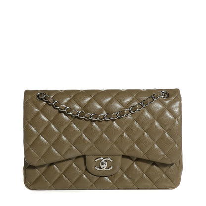 Chanel Caviar Quilted Jumbo Double Flap Green 1 of 8