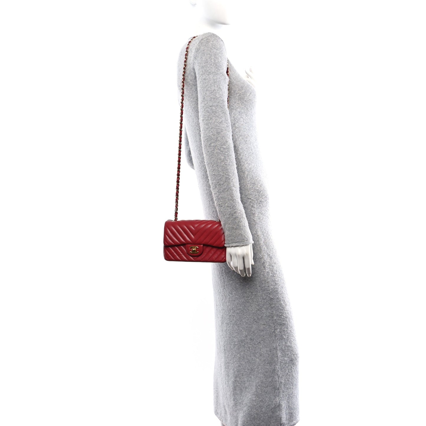 Lambskin Chevron Quilted Mini Rectangular Flap Red