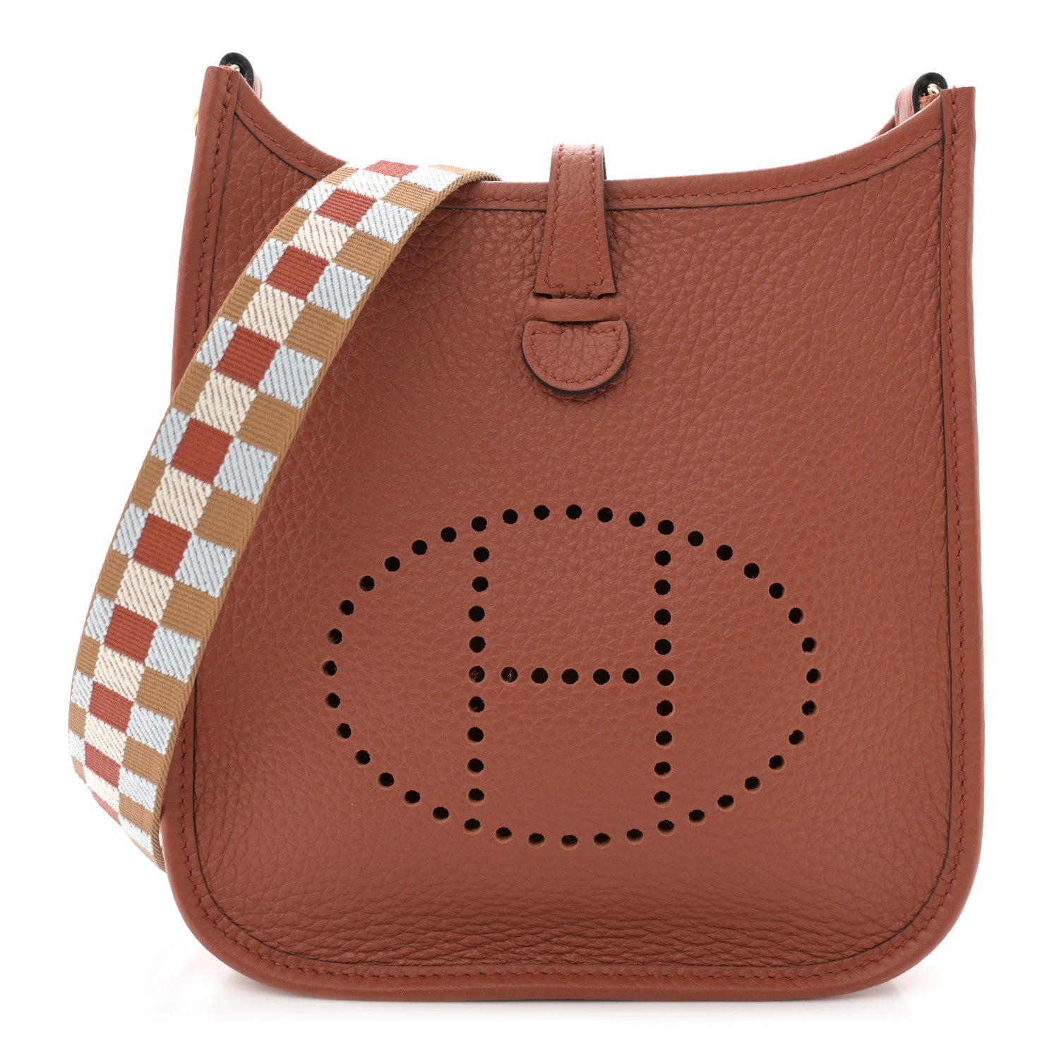 Hermes Taurillon Clemence Maxi Quadrille Evelyne TPM Cuivre Chai Nata Bleu Brume 1 of 11