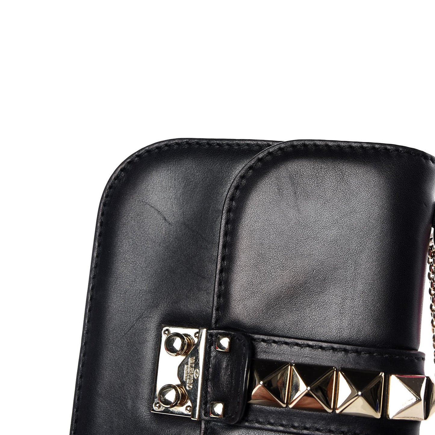 Vitello Small Glam Lock Rockstud Flap Black