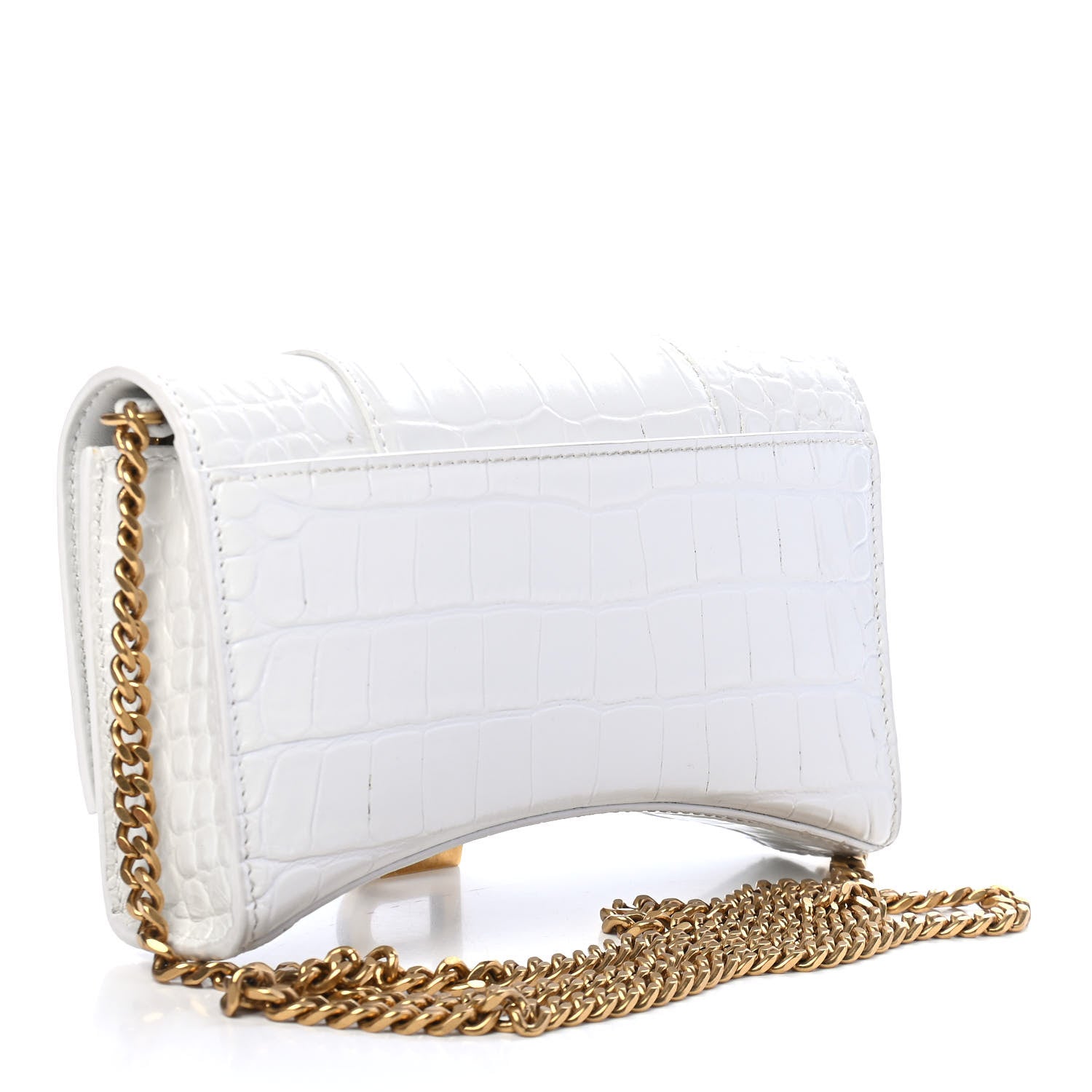 Balenciaga Shiny Calfskin Crocodile Embossed Hourglass Chain Bag White 3 of 10
