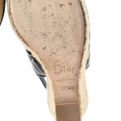 Christian Dior Patent Cannage Ribbon Wedge Sandals 38.5 Black 6 of 16