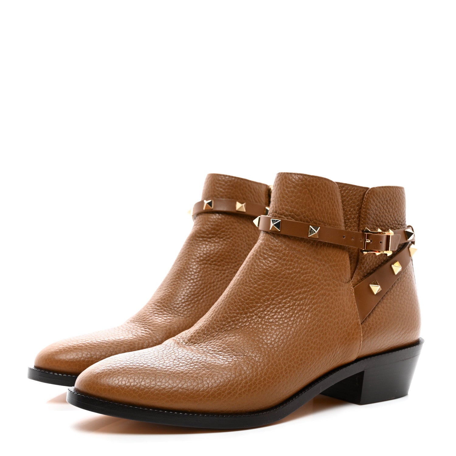 Valentino Garavani Grained Calfskin Rockstud Single Buckle 35mm Cowboy Ankle Boots 39.5 Nocciola 3 of 9