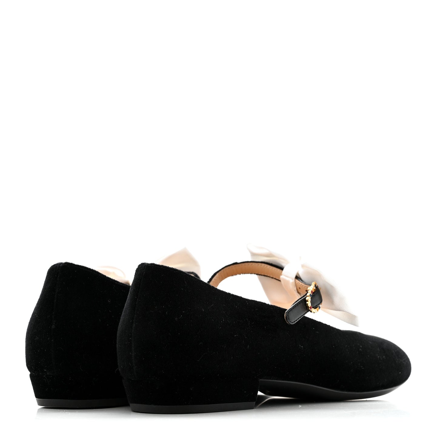 Velvet Grosgrain Bow Mary Jane Flats 38 Black White