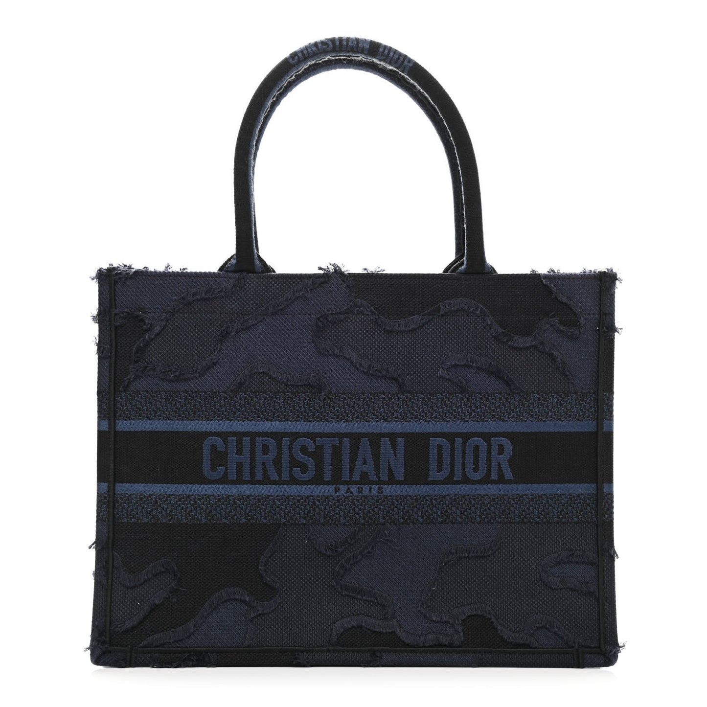 Canvas Embroidered Camouflage Book Tote Blue