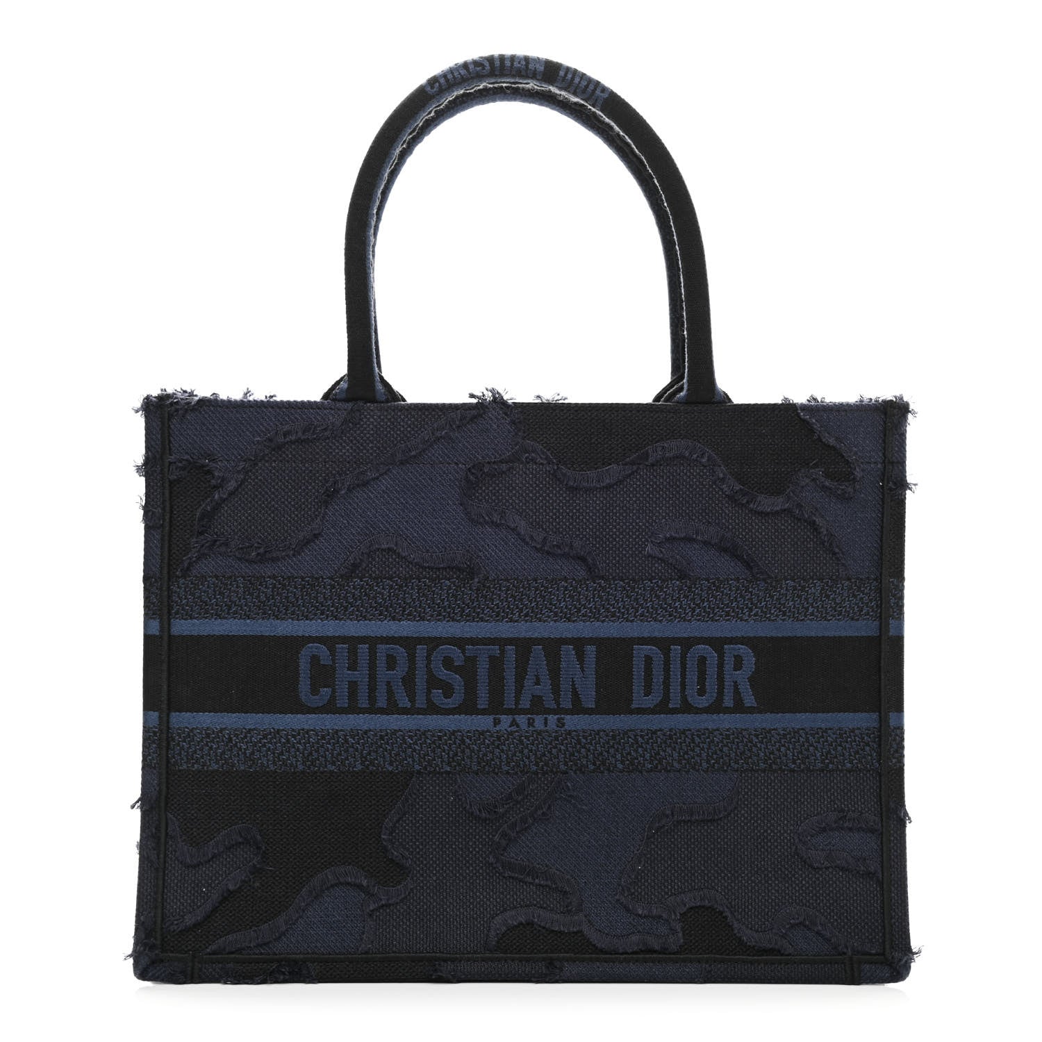 Christian Dior Canvas Embroidered Camouflage Book Tote Blue 1 of 10