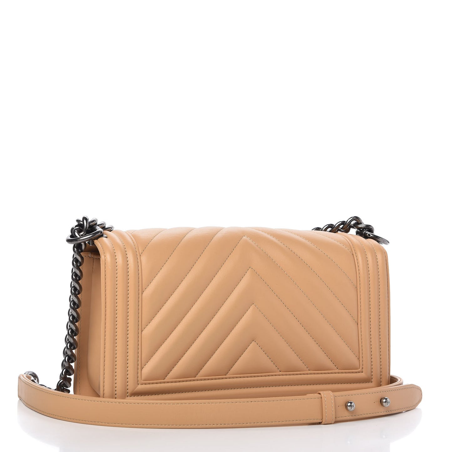 Lambskin Chevron Quilted Medium Boy Flap Beige