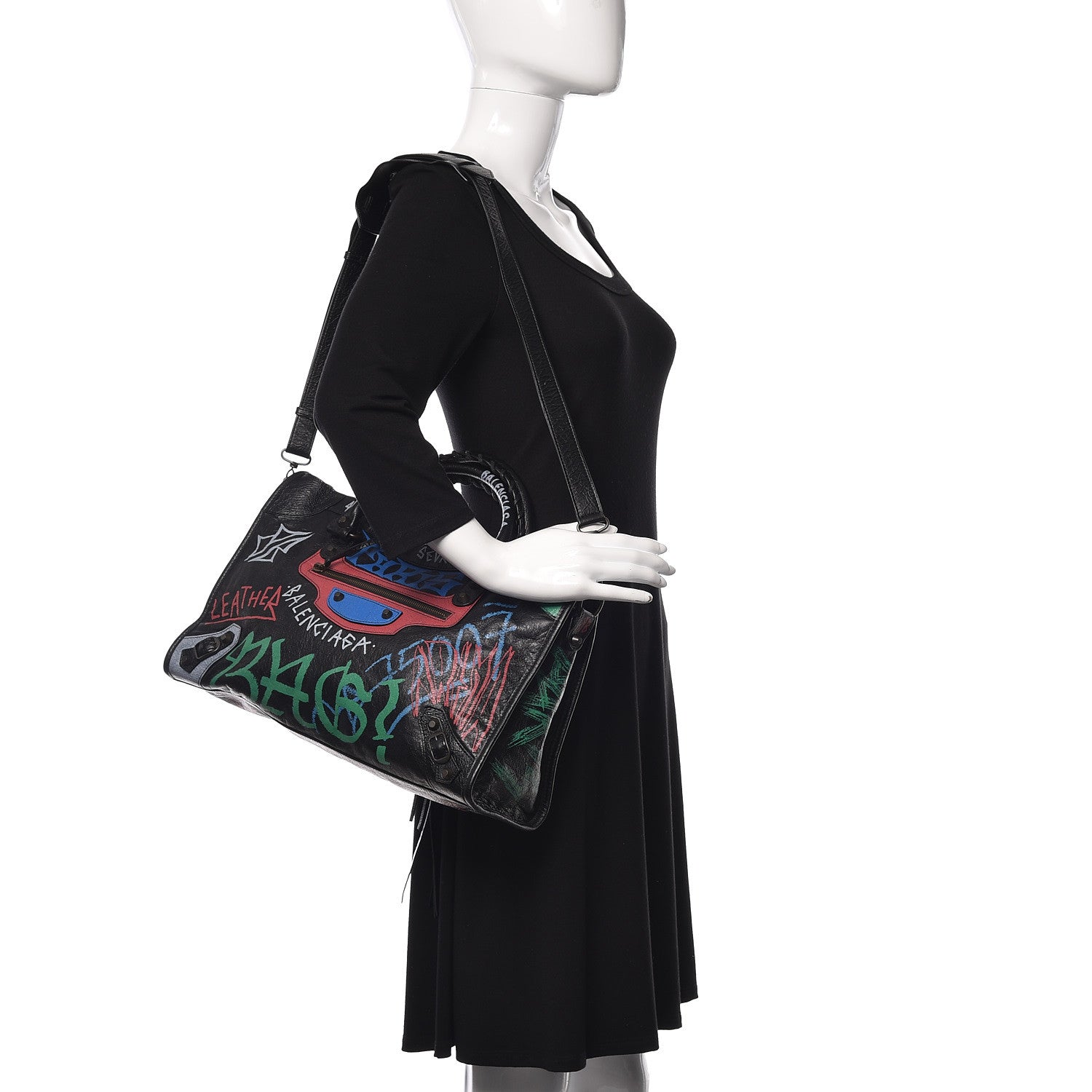 Balenciaga Agneau Graffiti All Over Classic Hardware City Black Vert Rouge 2 of 12