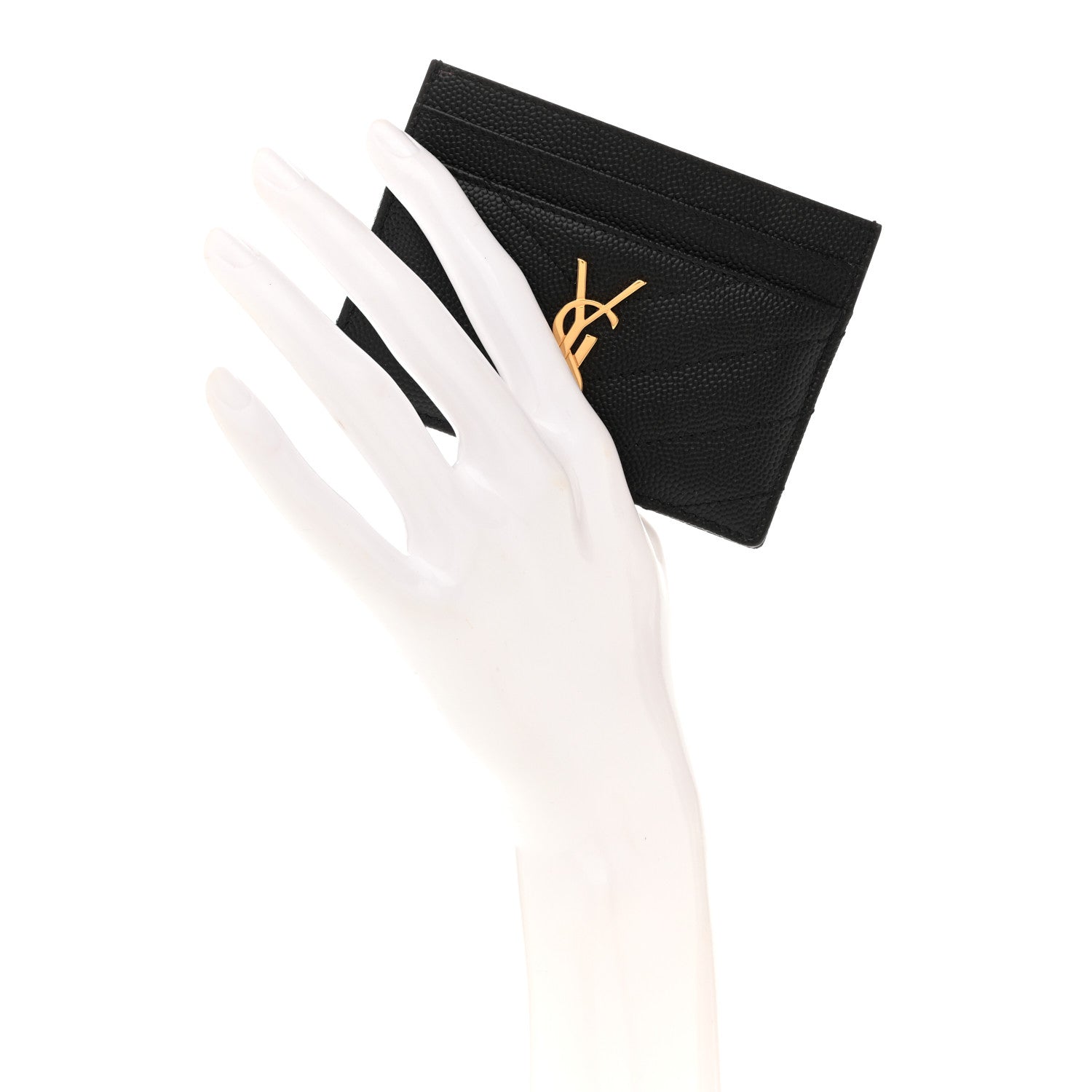 Saint Laurent Grain De Poudre Matelasse Chevron Monogram Credit Card Case Black 2 of 9