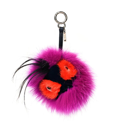 Fendi Fox Mink Goat Fur Oret Monster Bag Bug Charm Orchid Black 1 of 3