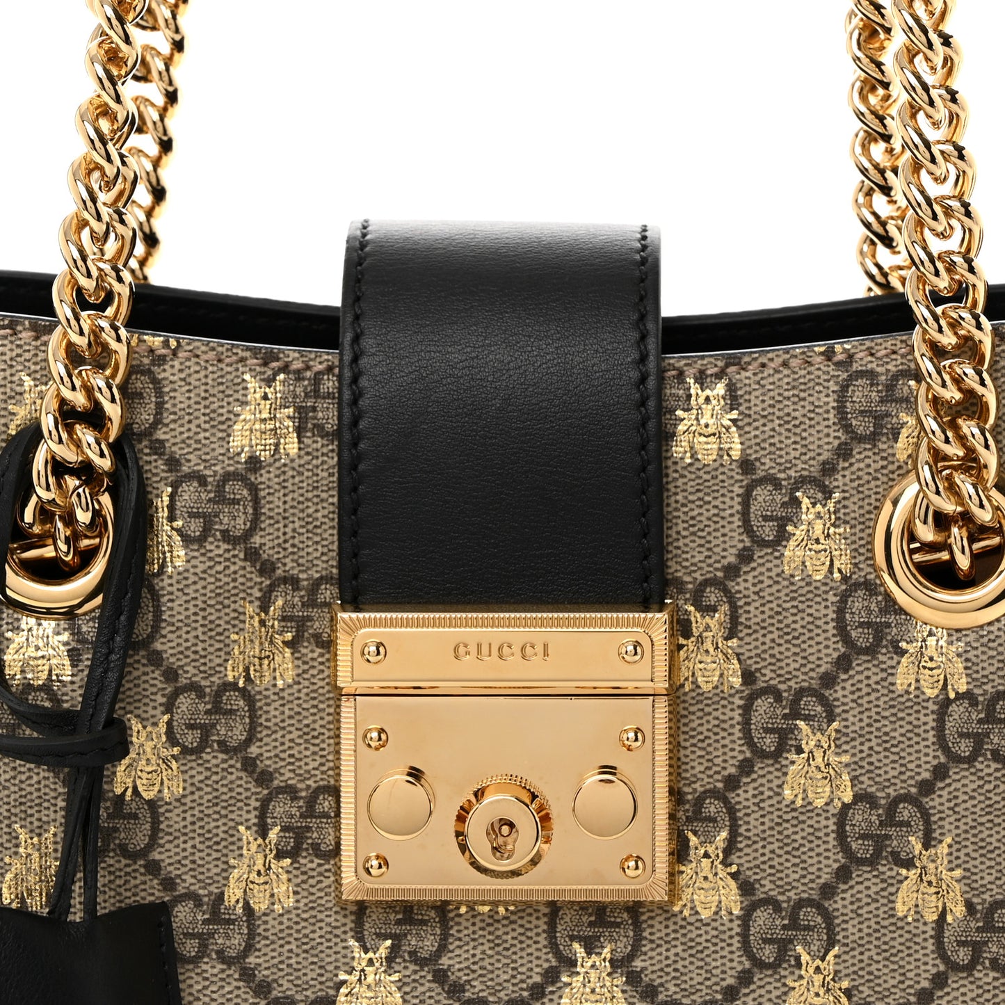 GG Supreme Monogram Bees Small Padlock Tote Beige Oro Black
