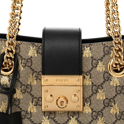 Gucci GG Supreme Monogram Bees Small Padlock Tote Beige Oro Black 9 of 11