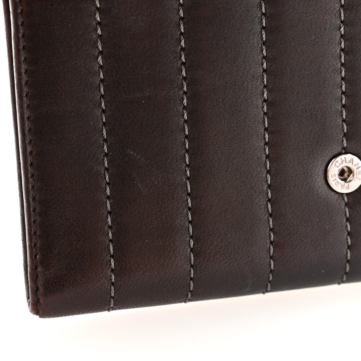 Lambskin Vertical Quilted Mademoiselle Compact Wallet Dark Brown