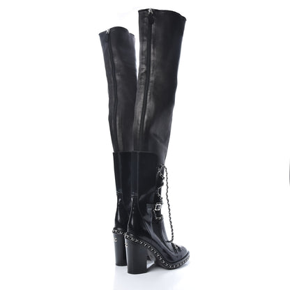 Chanel Patent Chained Tall Combat Boots 38.5 Black 4 of 13