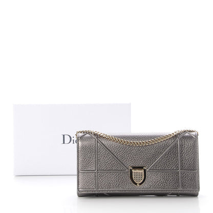 Christian Dior Metallic Grained Calfskin Diorama Croisiere Chain Wallet Gunmetal Grey 8 of 8