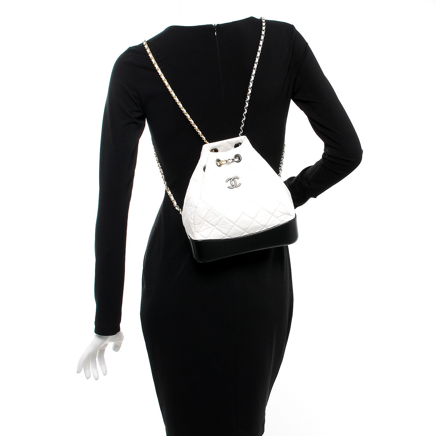 Chanel Aged Calfskin Quilted Small Gabrielle Backpack Black White 2 of 8