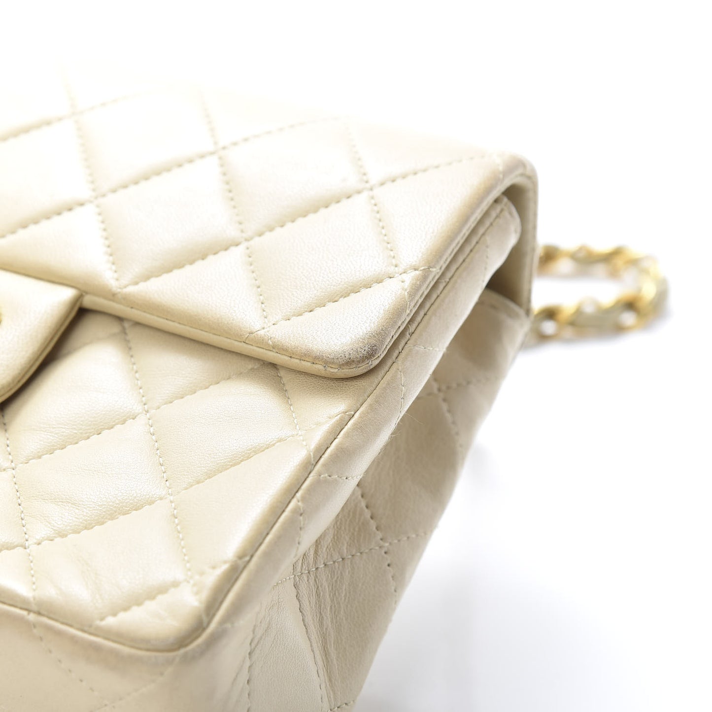 Lambskin Quilted Mini Square Flap Beige