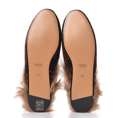 Gucci Velvet GG Monogram Fur Womens Princetown Slippers 36 Brown Black Natural 5 of 8